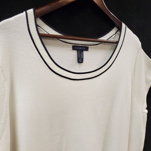 Lands End Womens Short Sleeve Knit Sweater Size 2X Clean Girl Old Money White - Picture 2 of 11